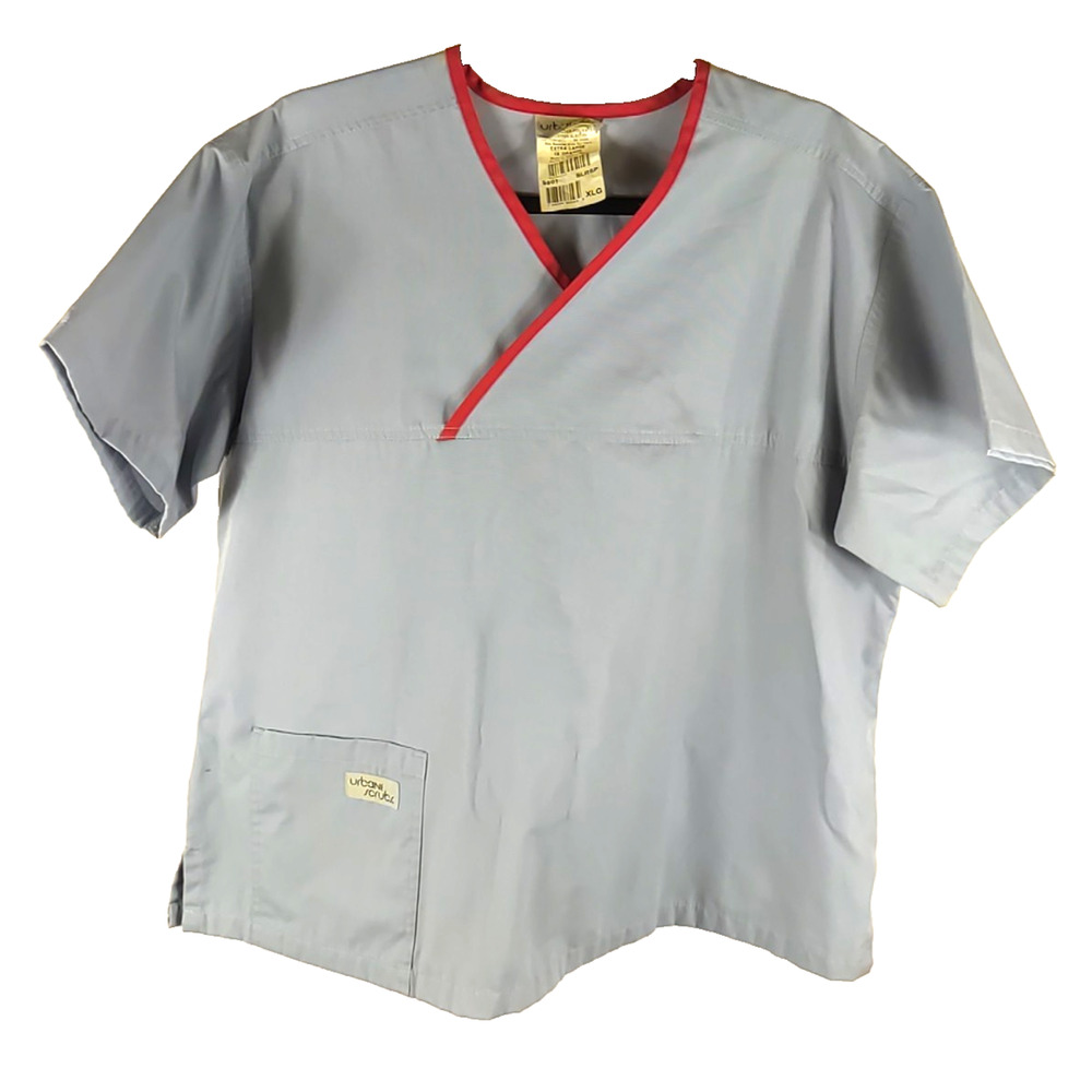 Urbane Scrubs Women's Scrub Top Size X Large Gray Pink Piping Cotton Blend